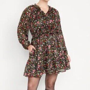 festive old navy floral fit and flare dress long sleeve